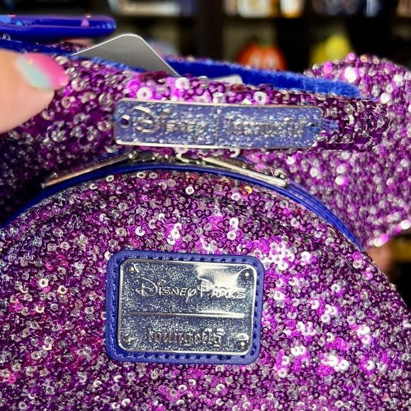 Purple & Silver Disney Parks Sequin Loungefly Mini Backpack & Ears NWT